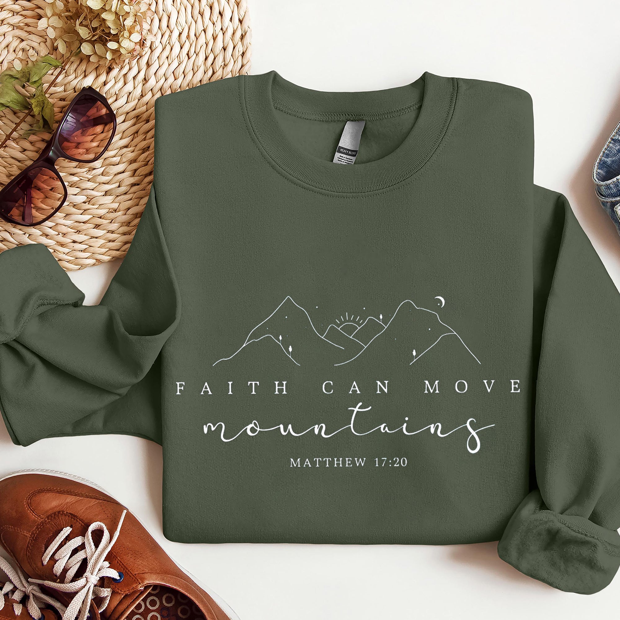 Faith Can Move Mountains Sweatshirt, Christian Gift, Faith Shirt, Jesus Sweatshirt, Bible Verse Sweatshirt. ILAF10